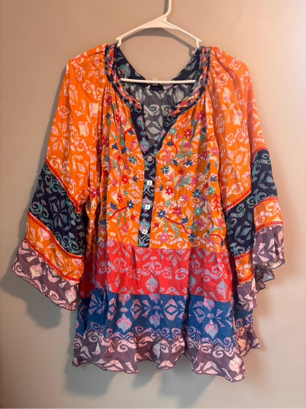 John Mark Boho Floral Patchwork Tunic Top
